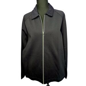 H&M Womens Navy Full Blue Zip Collared Jacket L Minimalist Structured Office NWT